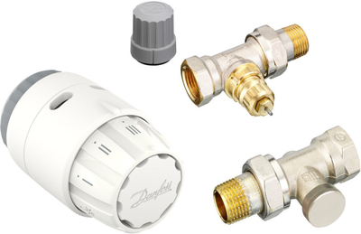 Set valvulash termostatike Danfoss RAS C2 RA FN RLV S, DN 15, lidhje e drejtë, i bardhë