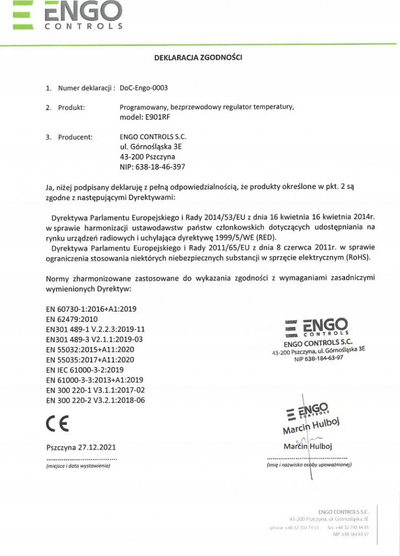 Termostat wireless programues Engo E901RF, për ngrohje dhe ftohje, i bardhë