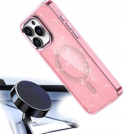 Mbrotëse telefoni Glitter Case MagSafe për iPhone 16 Pro Max, TPU, rozë transparente
