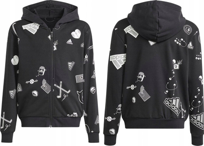 Bluzë me kapuç Adidas Brand Love Zip për kalama 13-14 vjeç, me zinxhir, e zezë