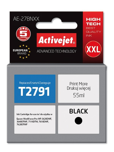 Ngjyrë për printer Activejet AE-27BNXX (zëvendësim për Epson 27XXL T2791), 55 ml, e zezë