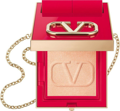 Set kozmetike Valentino VLTN Go Clutch Bag, puder kompakte e mbushshme prapë, pasqyrë edhe furçë, nude
