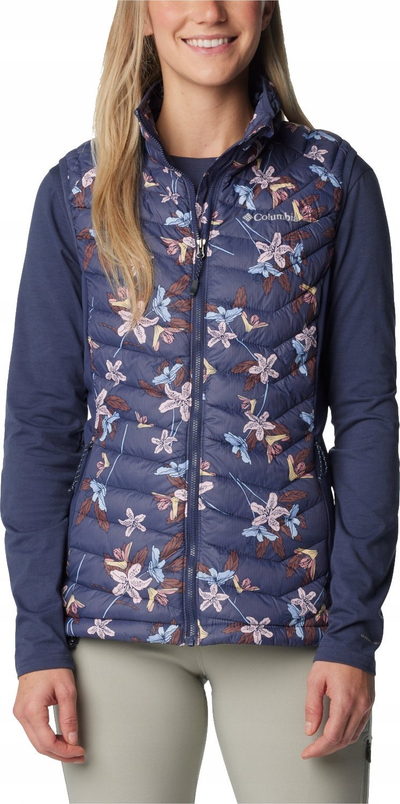 Jelek për goca Columbia Powder Pass Vest W, i mbushur, me lule, blu navy