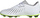 Këpucë futbolli për kalamaj Adidas Predator Accuracy.4 FxG J, taban FxG, për bar natyral, të bardha me detaje të zeza dhe jeshile neon