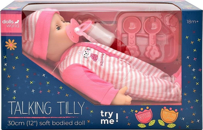 Kukull Dolls World Talking Tilly, 30cm, trup i butë, rozë