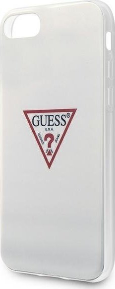 Kapak telefoni Guess Hard Case Triangle Logo, për iPhone SE 8 7, plastik, i bardhë me shkëlqim