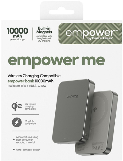 Power bank PanzerGlass Empower Bank, 10000mAh, 20W, ngjyrë argjendtë