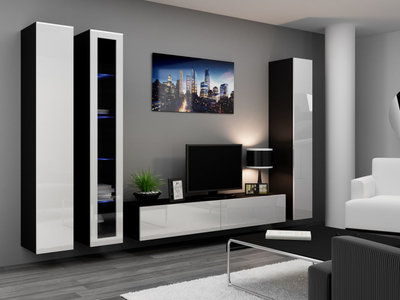 Komodë TV Bed RTV VIGO180, 180cm, panel druri, e zezë me të bardhë