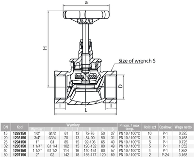 Valvul kaluese VIKING M83, 1 1/2", gize e butë, dorezë gize