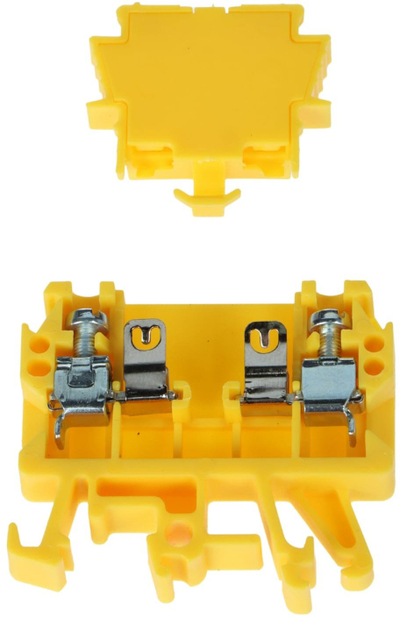 Сврзувач за шина со осигурач Pokój ZUG-G/B, за DIN TS-35, 6.3A, жолт