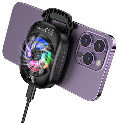 Ftohës telefoni Hoco GM16, ventilator gaming me kapëse, dritë LED RGB, i zi