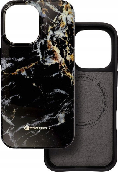 Mbulesë telefoni Forcell F-Protect Mirage, për iPhone 16 Pro Max, MagSafe, mermer i zi