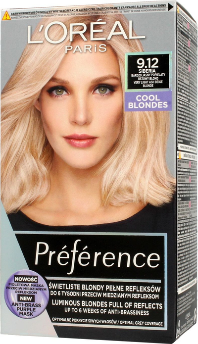 Ngjyrë flokësh L'Oreal Professionnel Preference, 9.12 e hirtë