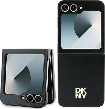 Kapak telefoni DKNY PU Leather Stack Logo Back Cover për Samsung Galaxy Z Flip6, lëkurë sintetike, i zi