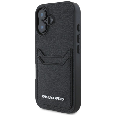 Футрола за телефон Karl Lagerfeld HC Grained PU, со џеб за картички, за iPhone 16 6.1", црна