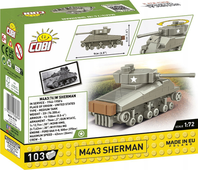 Set ndërtimi Cobi M4A3 Sherman, 103 copë, shkalla 1:72, gri