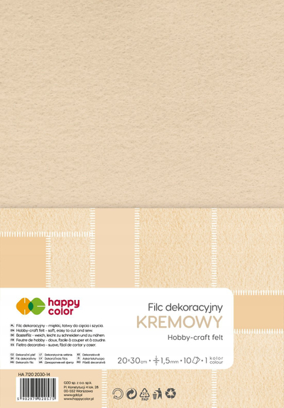 Fletë dekorative filc Happy Color Kremowy, set 10 copë, 20x30cm, ngjyrë krem