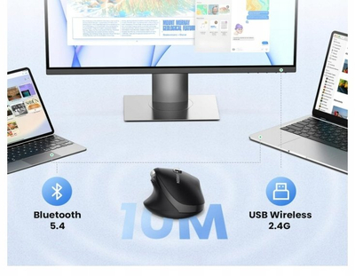 Maush pa tela Ugreen Wireless Optical, 2.4G edhe Bluetooth, 5000 DPI, i zi