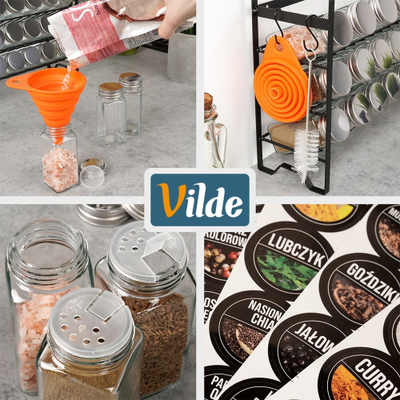 Raft erëzash Vilde Loft, 24 kavanoza qelqi 120ml, 90 etiketa, i zi