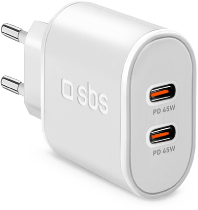 Ѕиден полнач SBS, 2 USB-C порти, 45W Power Delivery, црн