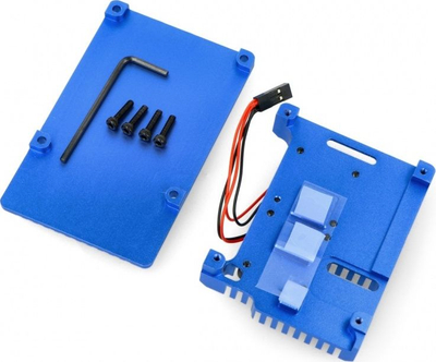 Kuti alumini JustPi për Raspberry Pi 4B, me 2 ventilatorë, blu