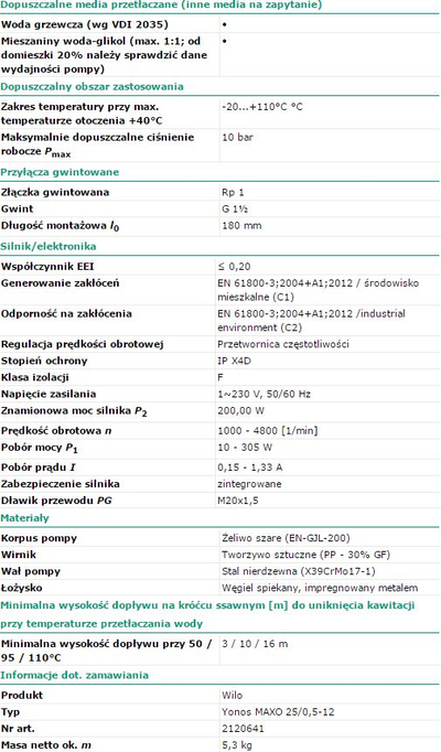 Pompe qarkulluese Wilo Yonos Maxo 25/0.5-12/180, me rotor t’lagësht, për kondicioner e ujë, jeshile