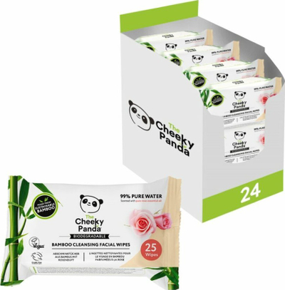 Faculeta pastruese fytyre Cheeky Panda Bamboo, 25 copë, aromë trëndafili, set 6 pako
