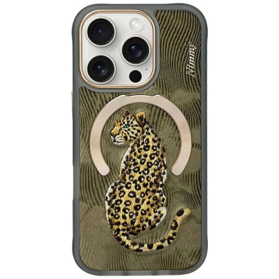 Kapak telefoni Nimmy Magnetic Fantasy Animal MagSafe për iPhone 16 Pro, me magnet MagSafe, me leopard, ngjyrë ari