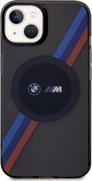 Mbrojtëse telefoni BMW Tricolor Stripes MagSafe për iPhone 14, TPU PC, e zezë