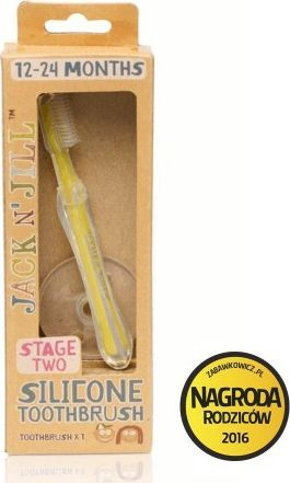 Furçë dhëmbësh për fëmijë Jack N'Jill Silicone Toothbrush Stage Two, silikon i butë, me mbrojtës, e verdhë