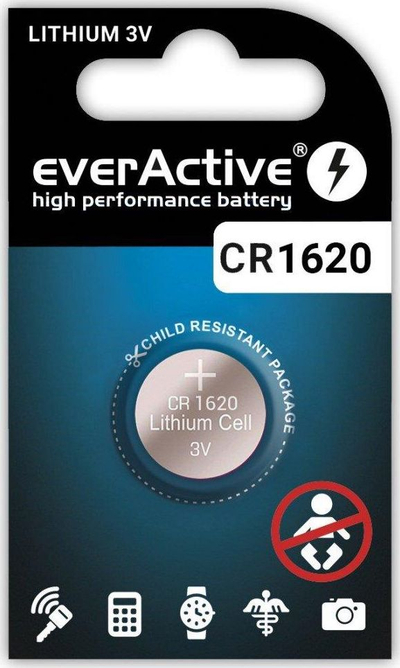 Литиумска батерија everActive CR1620, 3V, монета, сребрена