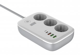 Shirit kontakti Newell Power Office WiFi, 3 furça 230V, 4 porta USB PD 30W QC 3.0, i bardhë