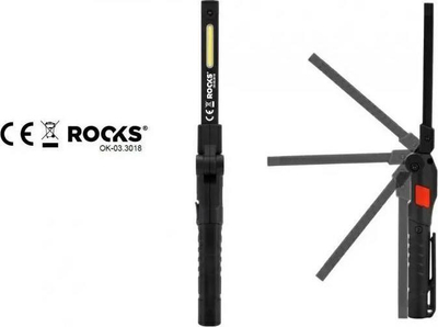 Работна ламба ROOKS Pen Lamp OK-03.3018, COB 3 во 1, преклоплива 180°, црна