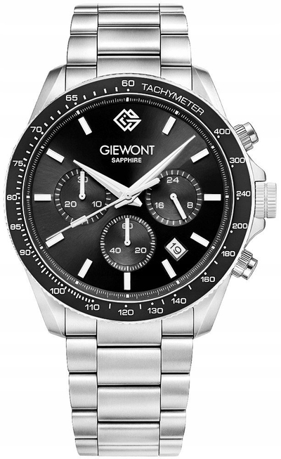 Orë burrash Giewont GW3520-B2 Chronograph, xham safir, argjendtë e zezë