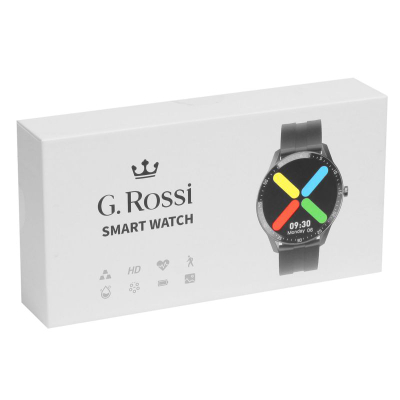 Smartwatch G.Rossi SW018-5, orë e rrumbullakët me ngjyra, rrip silikoni, blu e errët