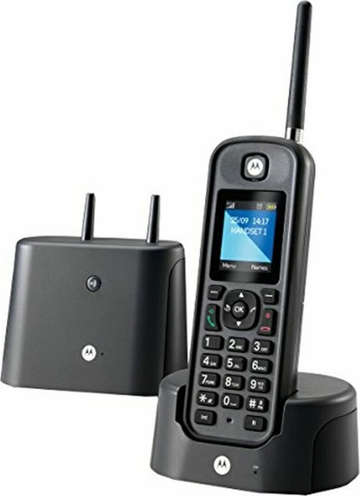 Безжичен телефон Motorola O201, IP67, екран со сино осветлување, црн