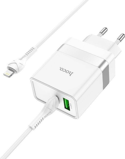 Karikues muri Hoco N21, 30W, USB-A USB-C me kabllo Lightning, i bardhë