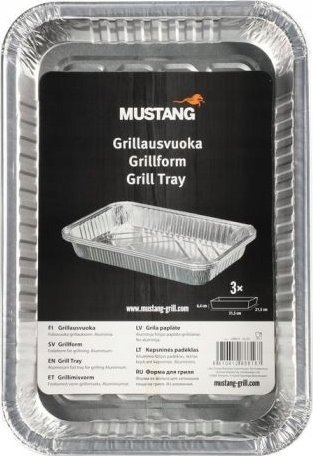 Tavë alumini Mustang Grill Tray, 31×21 cm, set me 3 copë, ngjyrë argjendtë