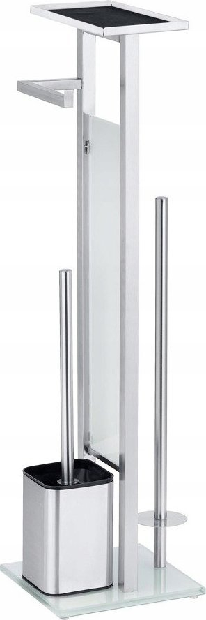 Set banjoje Wenko, mbajtëse letre tualeti me furçë WC, çelik inox dhe qelq, argjendtë