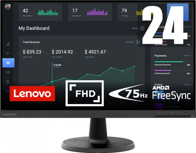 Monitor Lenovo D24-40, 23.8", 1920 x 1080 (Full HD), 75Hz, i zi