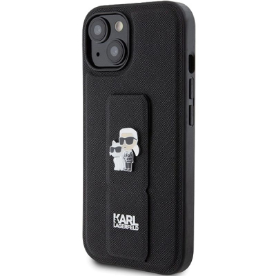 Futrollë telefoni Karl Lagerfeld KLHCP15MGSAKCPK, për iPhone 15 Plus, hardcase Gripstand Saffiano, e zezë