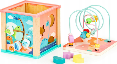 Дрвена едукативна коцка ECOTOYS “Мула Сортер Дино”, мултифункционална, шарена
