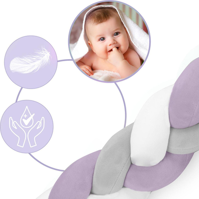 Mbrojtëse krevati për bebe Ricokids Braided, 3 m, antialergjike, shumëngjyrëshe pastel