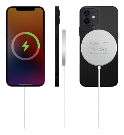 Karikues wireless DELTACO QI-1034, me magnet, 15W, i bardhë