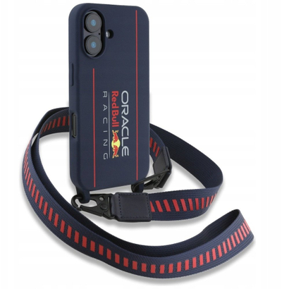 Këllëf silikoni Red Bull Vertical Logo Crossbody për iPhone 16, MagSafe, blu e errët