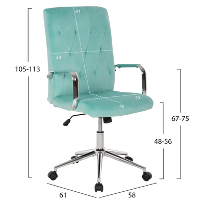 Karrige zyre Josef velur mint inox bazë 58×61×105–113 cm (HM1181.08)