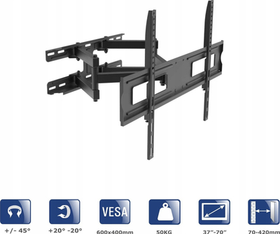 Braket muri për TV Akyga AK-MB-10, VESA 600x400mm, 37-70", e zezë