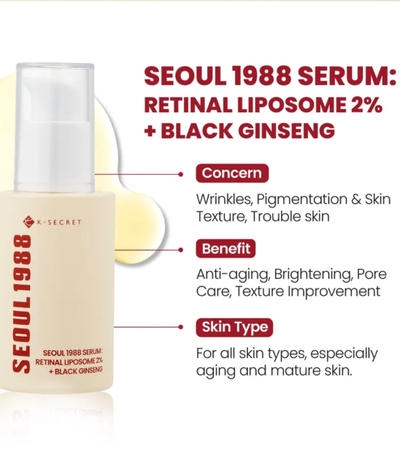 Serum K-SECRET SEOUL 1988: Retinal Liposome 2% + Black Ginseng, 30 ml