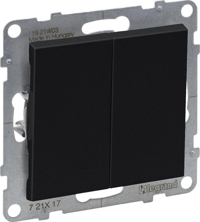 Buton i dyfishtë Legrand SUNO 721417, 6A 250V, klemat automatike, i zi