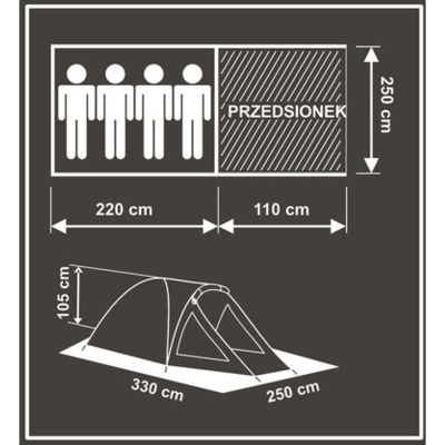 Çadër kampingu Enero Camp Comfort, për 4 veta, 330x250x105 cm, jeshile